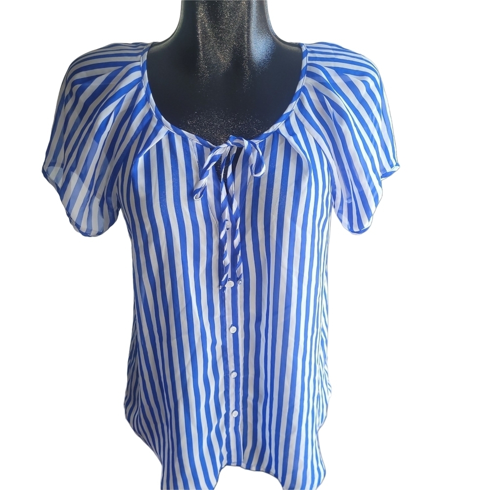 Old Navy Blue and White Striped Short Sleeve Top Size M